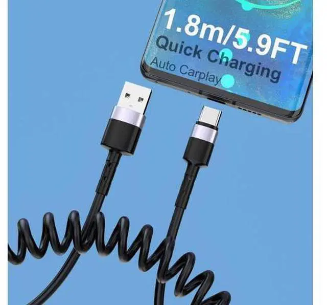 Main image of USB Type C Coild Cable for Car, 1.8m/5.9FT Retractable USB C Cable Curly USB A to USB-C Fast Charger Cord for Car,Compatible Samsung Galaxy S10 S9 S8 Plus Note 9 8,LG5/G6/V20, USB C Devices
