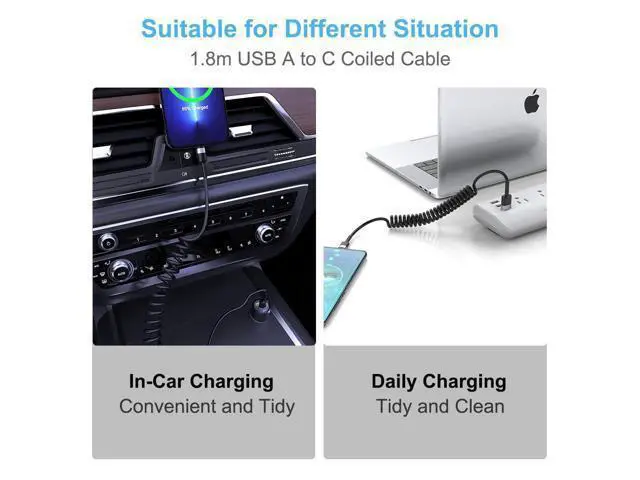 Alt view image 3 of 7 - USB Type C Coild Cable for Car, 1.8m/5.9FT Retractable USB C Cable Curly USB A to USB-C Fast Charger Cord for Car,Compatible Samsung Galaxy S10 S9 S8 Plus Note 9 8,LG5/G6/V20, USB C Devices