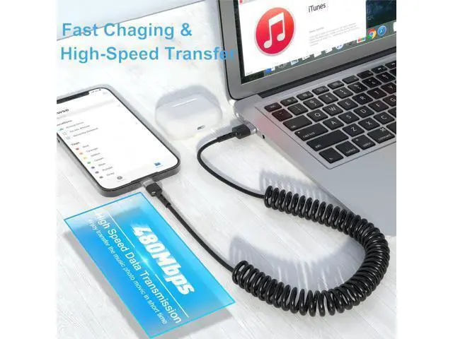 Alt view image 4 of 7 - USB Type C Coild Cable for Car, 1.8m/5.9FT Retractable USB C Cable Curly USB A to USB-C Fast Charger Cord for Car,Compatible Samsung Galaxy S10 S9 S8 Plus Note 9 8,LG5/G6/V20, USB C Devices