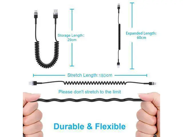 Alt view image 7 of 7 - USB Type C Coild Cable for Car, 1.8m/5.9FT Retractable USB C Cable Curly USB A to USB-C Fast Charger Cord for Car,Compatible Samsung Galaxy S10 S9 S8 Plus Note 9 8,LG5/G6/V20, USB C Devices