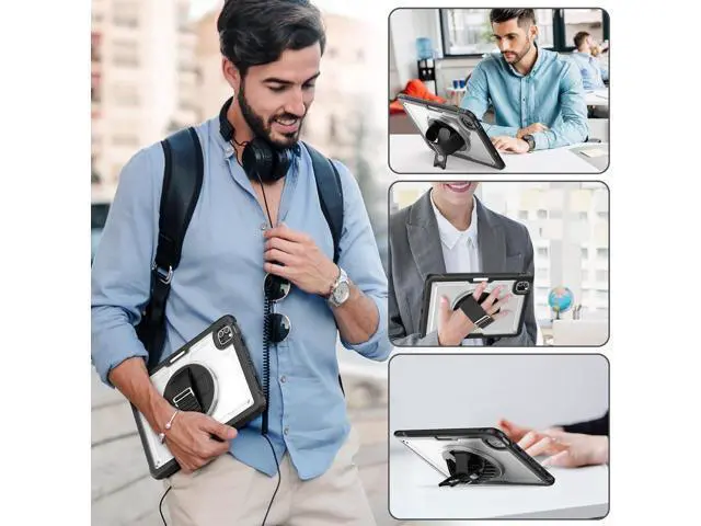 Alt view image 3 of 7 - for iPad Pro 11 inch Case 2022/2021/2020/2018 (4th/3rd/2nd/1st) & iPad Air 5th/4th Generation Case 10.9 inch with Adjustable Hand Strap Stand, Pencil Holder, Screen Protector - Clear