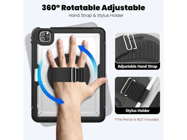 Alt view image 5 of 7 - for iPad Pro 11 inch Case 2022/2021/2020/2018 (4th/3rd/2nd/1st) & iPad Air 5th/4th Generation Case 10.9 inch with Adjustable Hand Strap Stand, Pencil Holder, Screen Protector - Clear