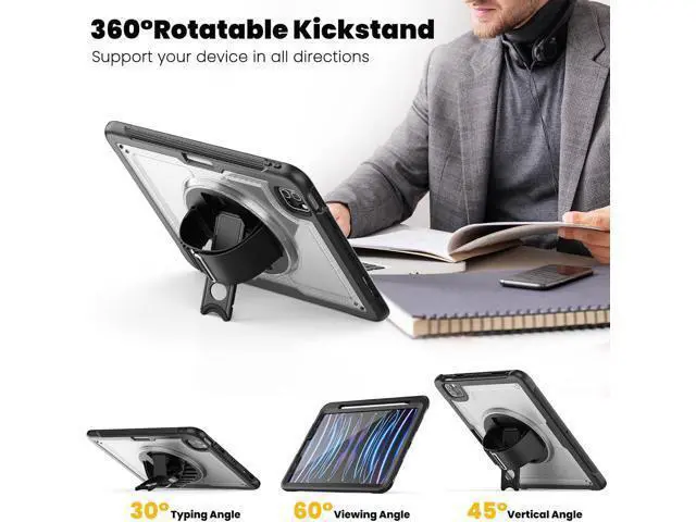 Alt view image 6 of 7 - for iPad Pro 11 inch Case 2022/2021/2020/2018 (4th/3rd/2nd/1st) & iPad Air 5th/4th Generation Case 10.9 inch with Adjustable Hand Strap Stand, Pencil Holder, Screen Protector - Clear