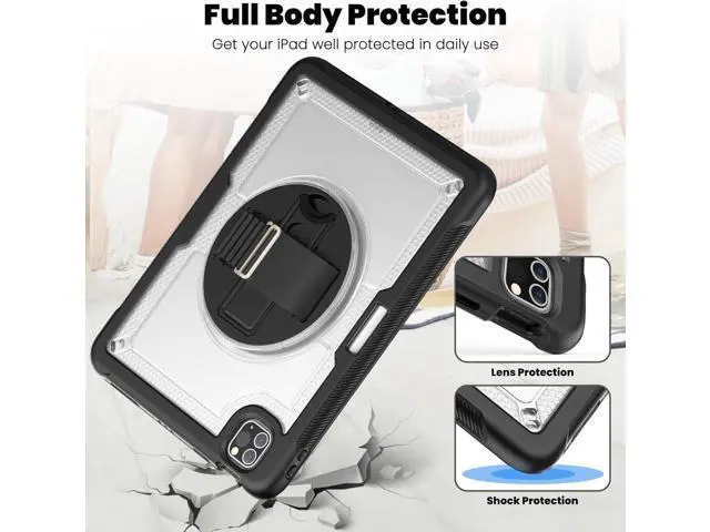 Alt view image 7 of 7 - for iPad Pro 11 inch Case 2022/2021/2020/2018 (4th/3rd/2nd/1st) & iPad Air 5th/4th Generation Case 10.9 inch with Adjustable Hand Strap Stand, Pencil Holder, Screen Protector - Clear