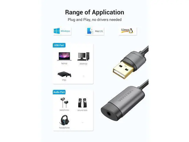 Alt view image 6 of 7 - USB Sound Card, VENTION 3.5mm Sound Card External USB Audio Adapter Compatible with pc Windows 10, MAC, Linux, Laptops, Desktops, PS5