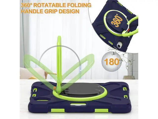 Alt view image 2 of 6 - Case for New iPad Mini 6th Generation 2021 8.3 Inch, Protective Silicone Cover with Pencil Holder, Functional Handle Grip, Stable Kickstand Shoulder Strap for iPad Mini 6th Gen 2021, Navy+Green