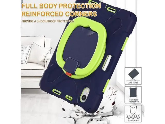 Alt view image 6 of 6 - Case for New iPad Mini 6th Generation 2021 8.3 Inch, Protective Silicone Cover with Pencil Holder, Functional Handle Grip, Stable Kickstand Shoulder Strap for iPad Mini 6th Gen 2021, Navy+Green