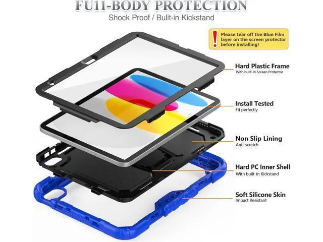 Alt view image 7 of 7 - for Pad 10th Generation Case 10.9'' with Screen Protector Pencil Holder Shoulder Strap & Stand, Drop-Proof Case for Pad 10th Generation 2022 10.9 inch (Blue)