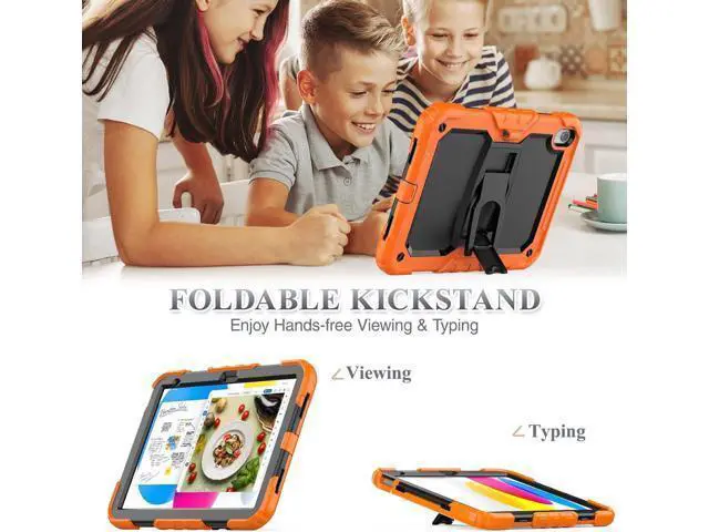 Alt view image 2 of 7 - for Pad 10th Generation Case 10.9'' with Screen Protector Pencil Holder Shoulder Strap & Stand, Drop-Proof Case for Pad 10th Generation 2022 10.9 inch (Orange)