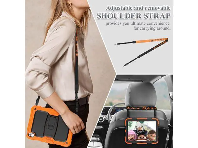 Alt view image 4 of 7 - for Pad 10th Generation Case 10.9'' with Screen Protector Pencil Holder Shoulder Strap & Stand, Drop-Proof Case for Pad 10th Generation 2022 10.9 inch (Orange)