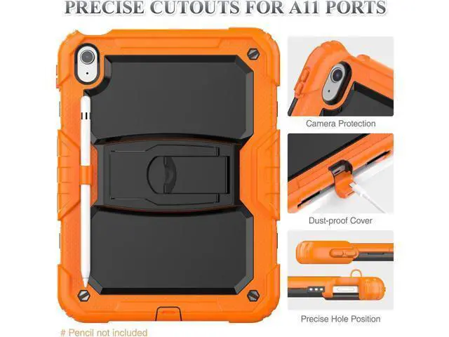 Alt view image 5 of 7 - for Pad 10th Generation Case 10.9'' with Screen Protector Pencil Holder Shoulder Strap & Stand, Drop-Proof Case for Pad 10th Generation 2022 10.9 inch (Orange)