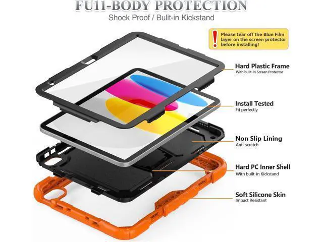 Alt view image 7 of 7 - for Pad 10th Generation Case 10.9'' with Screen Protector Pencil Holder Shoulder Strap & Stand, Drop-Proof Case for Pad 10th Generation 2022 10.9 inch (Orange)