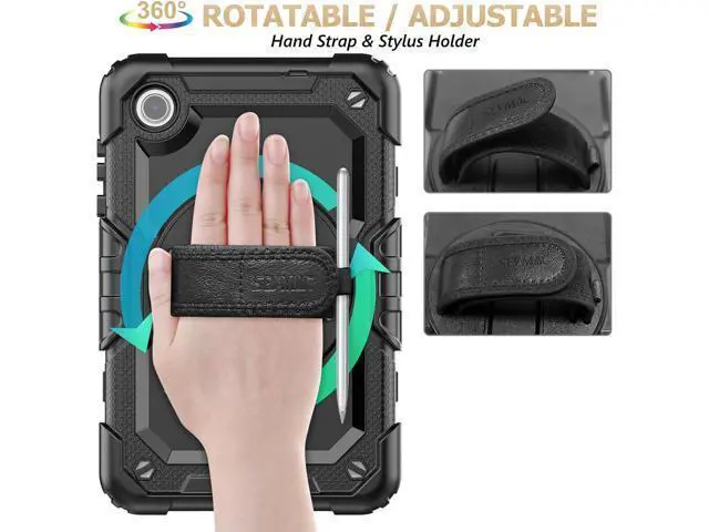 Alt view image 3 of 7 - for Tab M8 (4th Gen) 8 inch Case 2023 (TB-300FU/TB-300XU) with Screen Protector, 360° Rotate Stand&Strap, Pen Holder Drop-Proof Protection Case for Tab M8 4th (Black)