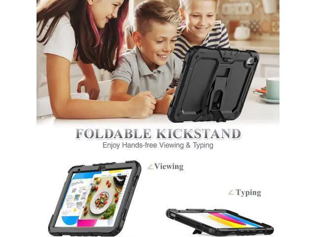 Alt view image 2 of 7 - for Pad 10th Generation Case 10.9'' with Screen Protector Pencil Holder Shoulder Strap & Stand, Drop-Proof Case for Pad 10th Generation 2022 10.9 inch (Black)