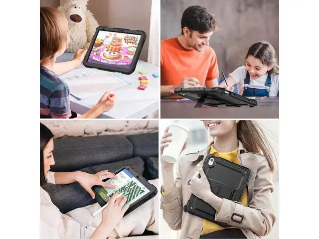 Alt view image 3 of 7 - for Pad 10th Generation Case 10.9'' with Screen Protector Pencil Holder Shoulder Strap & Stand, Drop-Proof Case for Pad 10th Generation 2022 10.9 inch (Black)