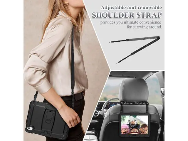 Alt view image 4 of 7 - for Pad 10th Generation Case 10.9'' with Screen Protector Pencil Holder Shoulder Strap & Stand, Drop-Proof Case for Pad 10th Generation 2022 10.9 inch (Black)