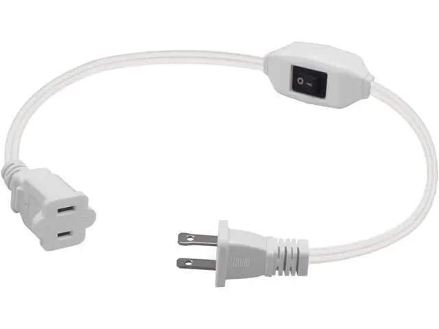 Alt view image 2 of 2 - Short 2 Prong Extension Cord, US AC 2-Prong Male to Female Power Cable 12A/125V,Nema 1-15P to 1-15R Outlet Extension Cable(White with Switch)