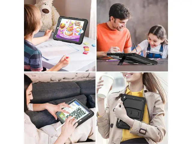 Alt view image 3 of 7 - for Pad 9th/8th/7th Generation Case 10.2'' with Screen Protector Pencil Holder Shoulder Strap & Stand, Drop-Proof Case for Pad 9th/8th/7th Generation 2021/2020/2019 10.2 inch (Black)