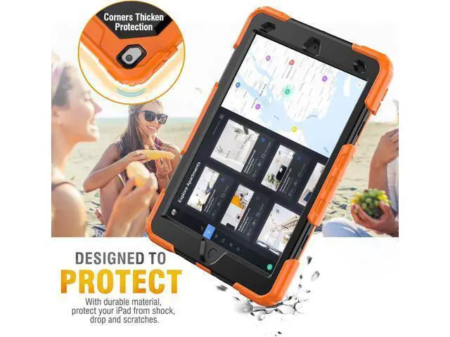 Alt view image 2 of 7 - Silicone Case for iPad 9th/ 8th/ 7th Generation, with Screen Protector/Pencil Holder/Built- in Stand, Protective Case for iPad 10.2 inch 2021/2020/2019 (Orange)