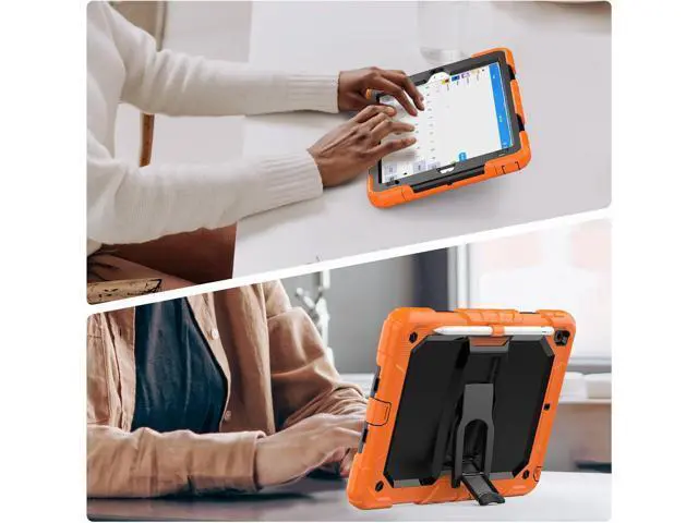 Alt view image 3 of 7 - Silicone Case for iPad 9th/ 8th/ 7th Generation, with Screen Protector/Pencil Holder/Built- in Stand, Protective Case for iPad 10.2 inch 2021/2020/2019 (Orange)