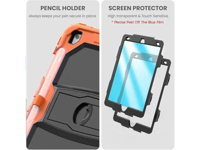 Alt view image 5 of 7 - Silicone Case for iPad 9th/ 8th/ 7th Generation, with Screen Protector/Pencil Holder/Built- in Stand, Protective Case for iPad 10.2 inch 2021/2020/2019 (Orange)