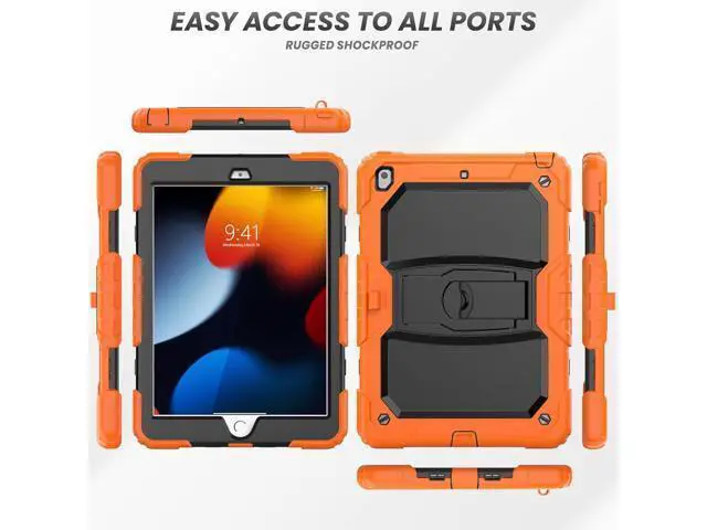 Alt view image 6 of 7 - Silicone Case for iPad 9th/ 8th/ 7th Generation, with Screen Protector/Pencil Holder/Built- in Stand, Protective Case for iPad 10.2 inch 2021/2020/2019 (Orange)