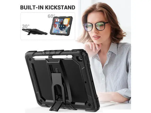 Alt view image 4 of 7 - Silicone Case for iPad 9th/ 8th/ 7th Generation, with Screen Protector/Pencil Holder/Built- in Stand, Protective Case for iPad 10.2 inch 2021/2020/2019 (Black)