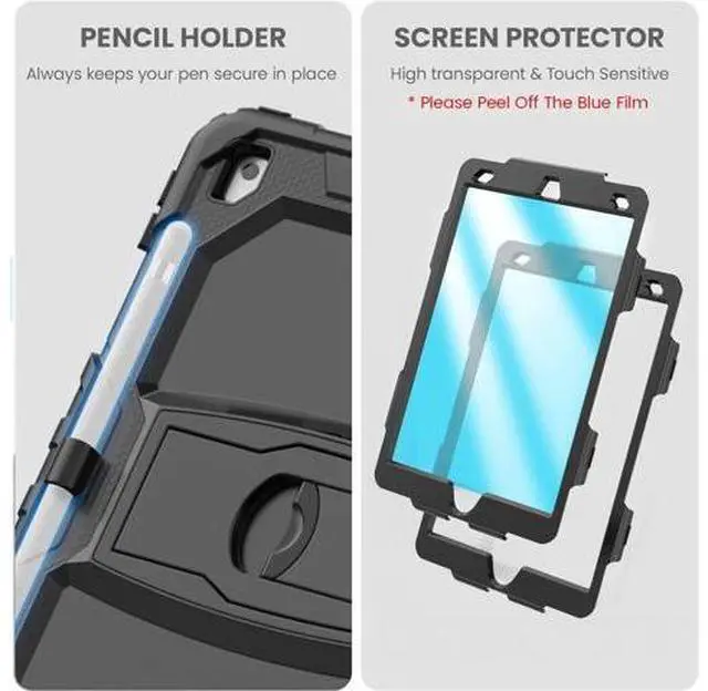 Alt view image 5 of 7 - Silicone Case for iPad 9th/ 8th/ 7th Generation, with Screen Protector/Pencil Holder/Built- in Stand, Protective Case for iPad 10.2 inch 2021/2020/2019 (Black)