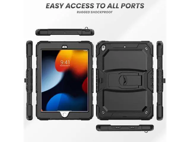 Alt view image 6 of 7 - Silicone Case for iPad 9th/ 8th/ 7th Generation, with Screen Protector/Pencil Holder/Built- in Stand, Protective Case for iPad 10.2 inch 2021/2020/2019 (Black)