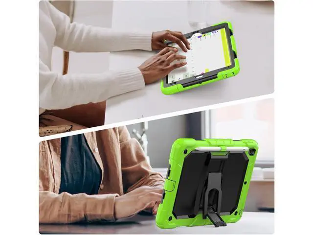 Alt view image 3 of 7 - Silicone Case for iPad 9th/ 8th/ 7th Generation, with Screen Protector/Pencil Holder/Built- in Stand, Protective Case for iPad 10.2 inch 2021/2020/2019 (Green)