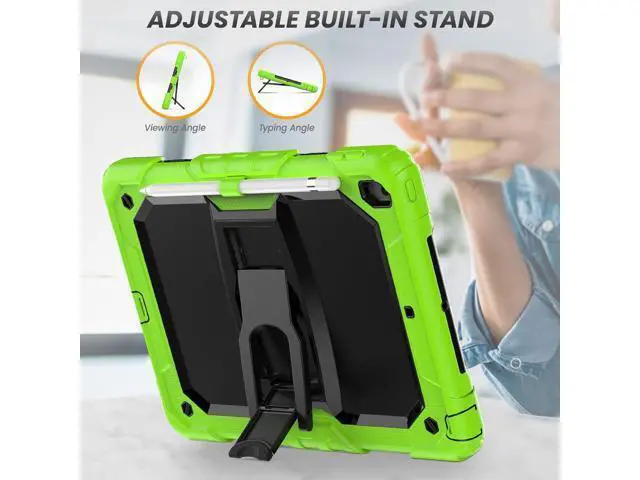Alt view image 4 of 7 - Silicone Case for iPad 9th/ 8th/ 7th Generation, with Screen Protector/Pencil Holder/Built- in Stand, Protective Case for iPad 10.2 inch 2021/2020/2019 (Green)