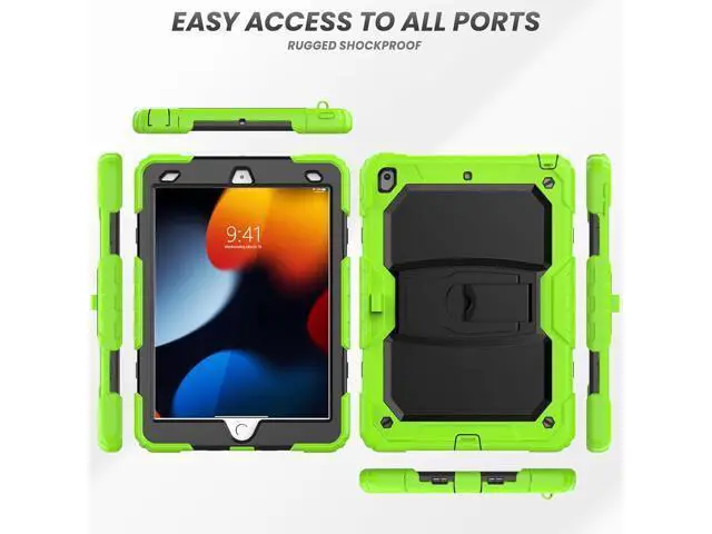 Alt view image 6 of 7 - Silicone Case for iPad 9th/ 8th/ 7th Generation, with Screen Protector/Pencil Holder/Built- in Stand, Protective Case for iPad 10.2 inch 2021/2020/2019 (Green)