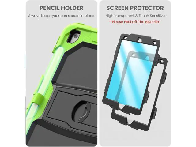 Alt view image 5 of 7 - Silicone Case for iPad 9th/ 8th/ 7th Generation, with Screen Protector/Pencil Holder/Built- in Stand, Protective Case for iPad 10.2 inch 2021/2020/2019 (Green)