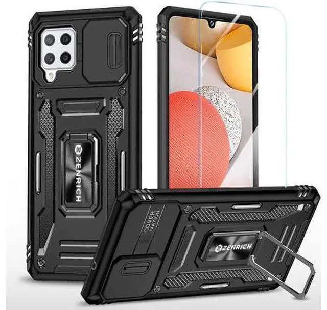 Main image of Rugged Case for Samsung Galaxy A42 5G with Tempered Glass Screen Protector, Slide Camera Cover & Kickstand Samsung A42 Case with Military Grade Protective Magnetic Holder, Black