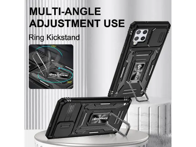 Alt view image 2 of 7 - Rugged Case for Samsung Galaxy A42 5G with Tempered Glass Screen Protector, Slide Camera Cover & Kickstand Samsung A42 Case with Military Grade Protective Magnetic Holder, Black