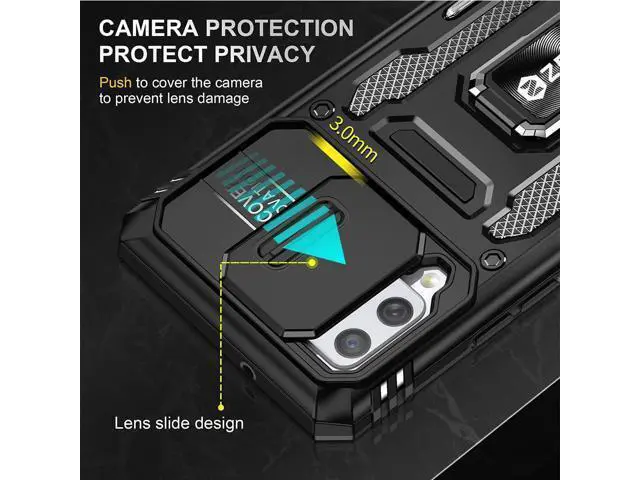 Alt view image 3 of 7 - Rugged Case for Samsung Galaxy A42 5G with Tempered Glass Screen Protector, Slide Camera Cover & Kickstand Samsung A42 Case with Military Grade Protective Magnetic Holder, Black