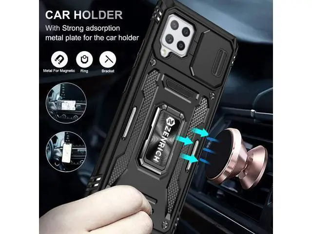Alt view image 4 of 7 - Rugged Case for Samsung Galaxy A42 5G with Tempered Glass Screen Protector, Slide Camera Cover & Kickstand Samsung A42 Case with Military Grade Protective Magnetic Holder, Black