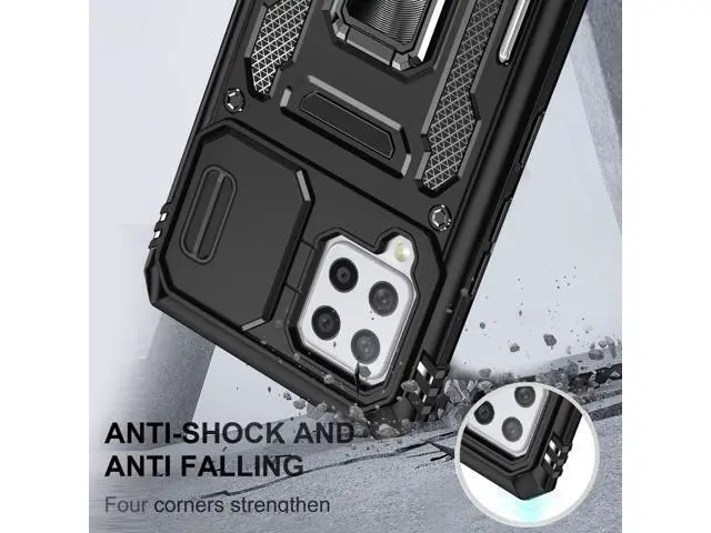 Alt view image 6 of 7 - Rugged Case for Samsung Galaxy A42 5G with Tempered Glass Screen Protector, Slide Camera Cover & Kickstand Samsung A42 Case with Military Grade Protective Magnetic Holder, Black