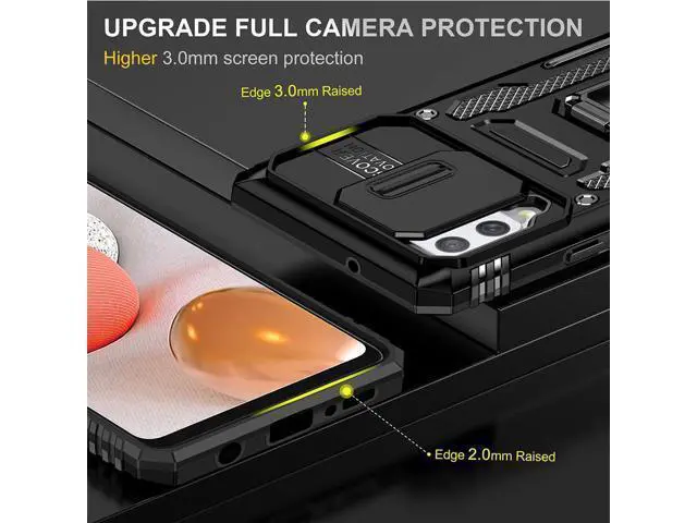 Alt view image 5 of 7 - Rugged Case for Samsung Galaxy A42 5G with Tempered Glass Screen Protector, Slide Camera Cover & Kickstand Samsung A42 Case with Military Grade Protective Magnetic Holder, Black