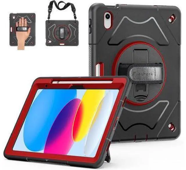 Main image of Case for iPad 10th Generation 2022: iPad 10.9 Case Military Grade Heavy Duty Shockproof Cover for iPad 10.9 Inch 2022 Hand/Shoulder Strap - Rotating Stand - Red