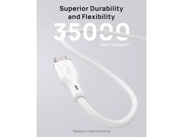 Alt view image 7 of 7 - Silicone USB C Cable,100W USB C to USB C Flow Cable, USB 2.0, 6FT Type C Charger Cable for iPhone 16/15/14/13/12 Series, MacBook Pro 2020, S23/S22, White