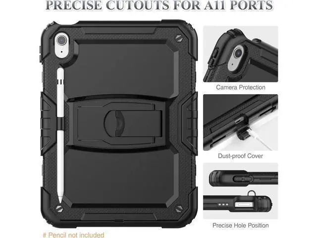 Alt view image 5 of 7 - for Pad 10th Generation Case 10.9'' with Screen Protector Pencil Holder Shoulder Strap & Stand, Drop-Proof Case for Pad 10th Generation 2022 10.9 inch (Black)