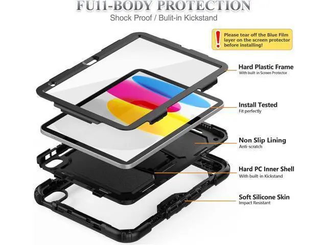 Alt view image 7 of 7 - for Pad 10th Generation Case 10.9'' with Screen Protector Pencil Holder Shoulder Strap & Stand, Drop-Proof Case for Pad 10th Generation 2022 10.9 inch (Black)