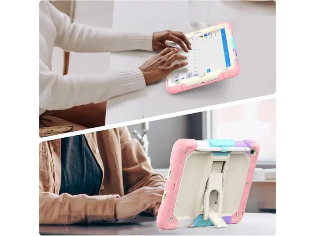 Alt view image 3 of 7 - Silicone Case for iPad 9th/ 8th/ 7th Generation, with Screen Protector/Pencil Holder/Built- in Stand, Protective Case for iPad 10.2 inch 2021/2020/2019 (Pink)