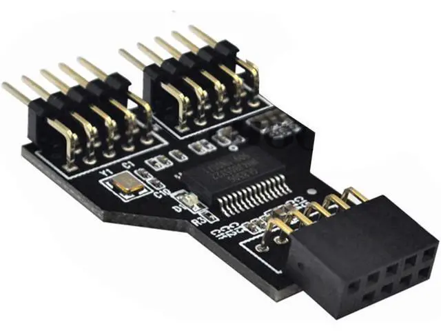 Alt view image 4 of 6 - 9 Pin USB Header Female 1 to 2 Male Board 9-Pin USB HUB USB 2.0 9 Pin Connector Adapter for RGB Splitter with 30cm 60cm Cable (No Cable,2 PCS)