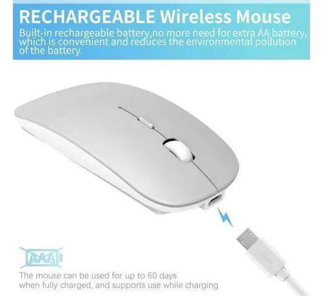 Alt view image 2 of 7 - Wireless Mouse,Slim Wireless Portable Mobile Mouse,2.4G Noiseless Mouse with USB Nano Receiver,Rechargeable Wireless Mouse for MacBook,Laptop,PC,Computer,Notebook (Silver)