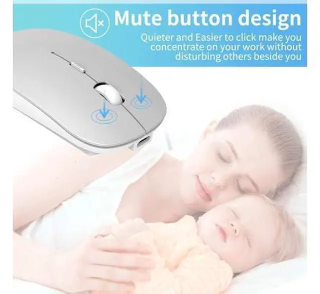 Alt view image 3 of 7 - Wireless Mouse,Slim Wireless Portable Mobile Mouse,2.4G Noiseless Mouse with USB Nano Receiver,Rechargeable Wireless Mouse for MacBook,Laptop,PC,Computer,Notebook (Silver)