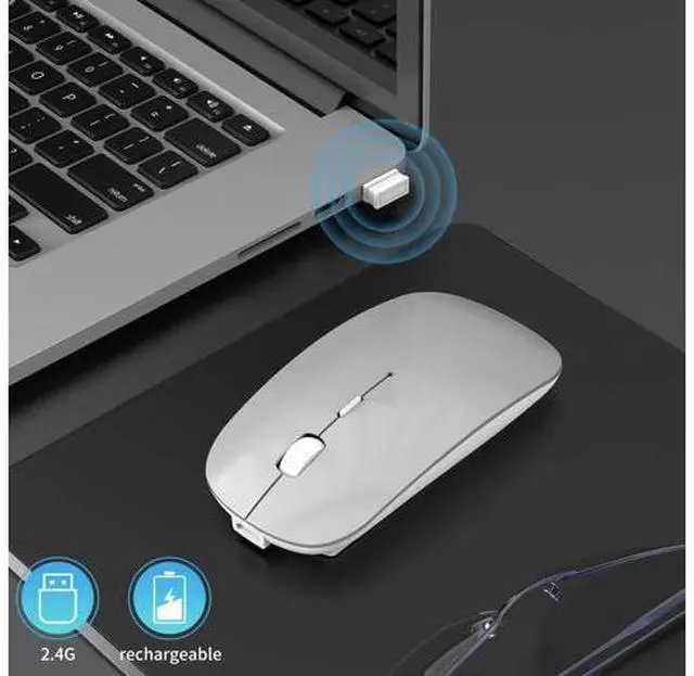 Alt view image 5 of 7 - Wireless Mouse,Slim Wireless Portable Mobile Mouse,2.4G Noiseless Mouse with USB Nano Receiver,Rechargeable Wireless Mouse for MacBook,Laptop,PC,Computer,Notebook (Silver)