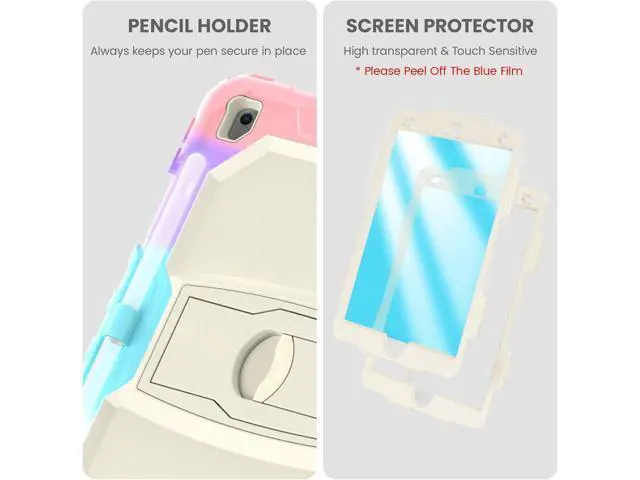 Alt view image 5 of 7 - Silicone Case for iPad 9th/ 8th/ 7th Generation, with Screen Protector/Pencil Holder/Built- in Stand, Protective Case for iPad 10.2 inch 2021/2020/2019 (Pink)