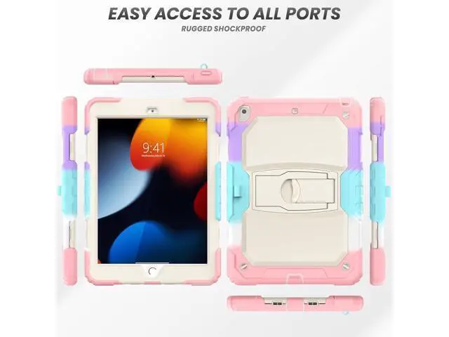 Alt view image 6 of 7 - Silicone Case for iPad 9th/ 8th/ 7th Generation, with Screen Protector/Pencil Holder/Built- in Stand, Protective Case for iPad 10.2 inch 2021/2020/2019 (Pink)